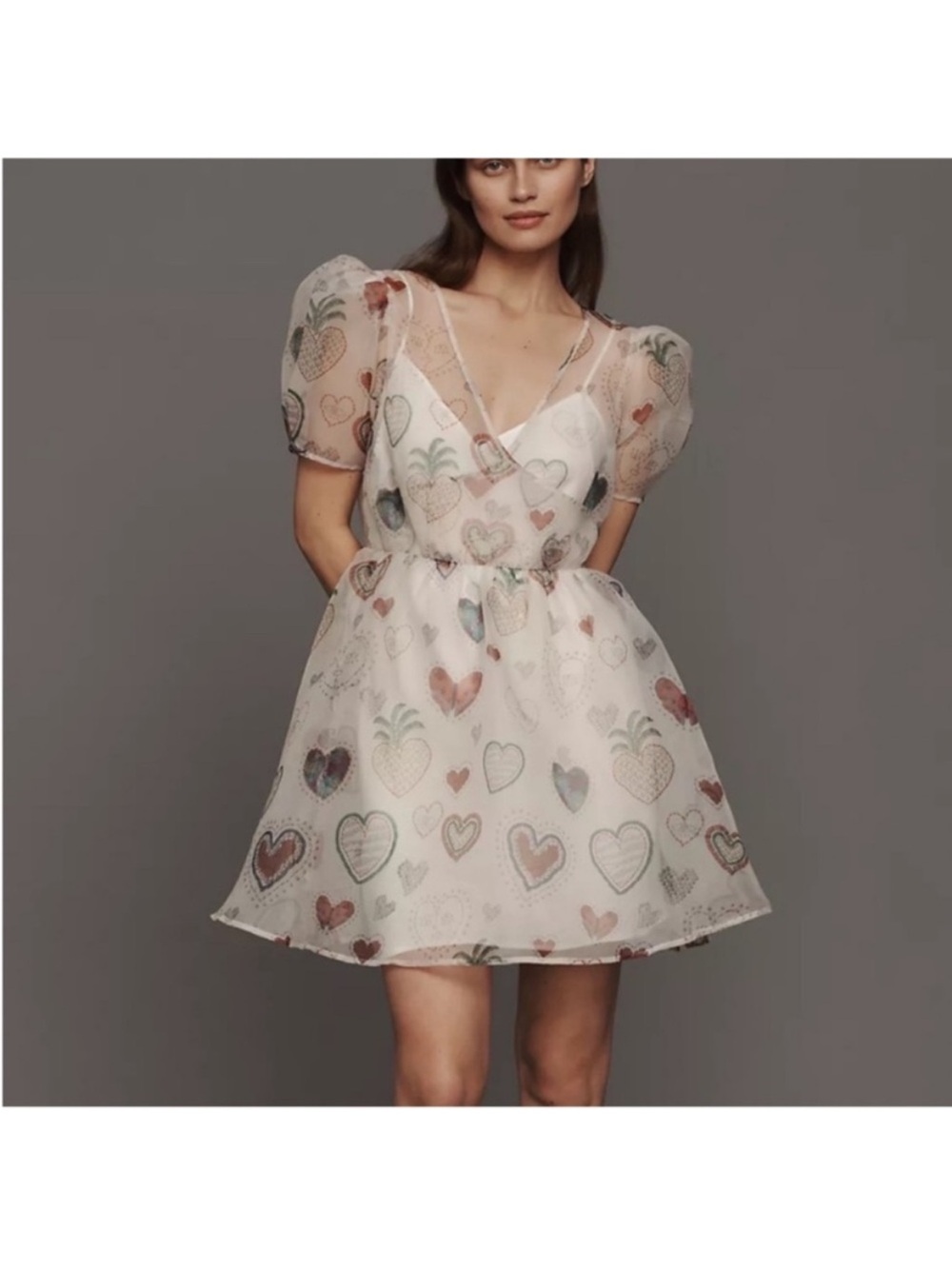 Farm Rio Sheer Mini Dress Puff Sleeve